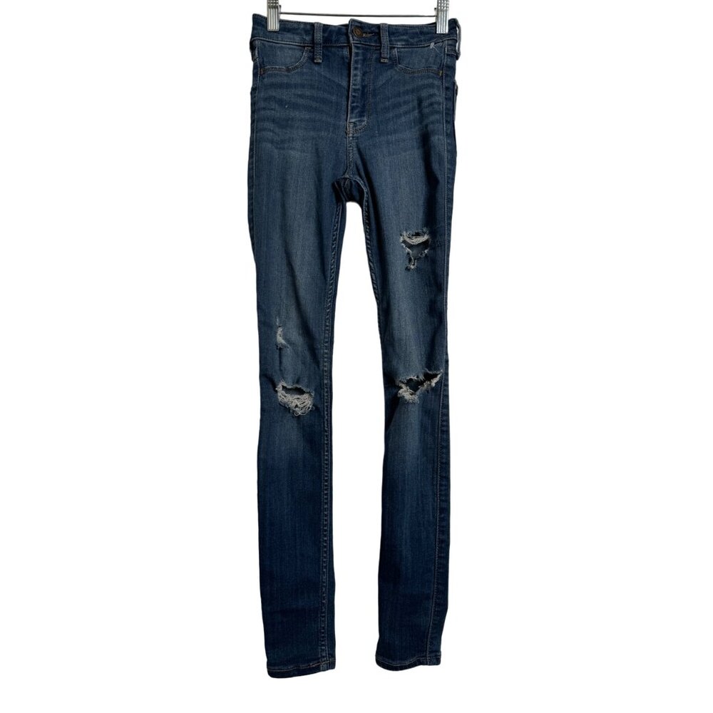 Holister Distress skinny Jean High Rise Size 00R / w23-L28 Med Wash NWOT